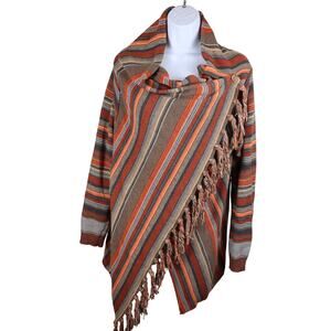 Goldstitch Brown Striped Fringe Cardigan Sweater | Size M